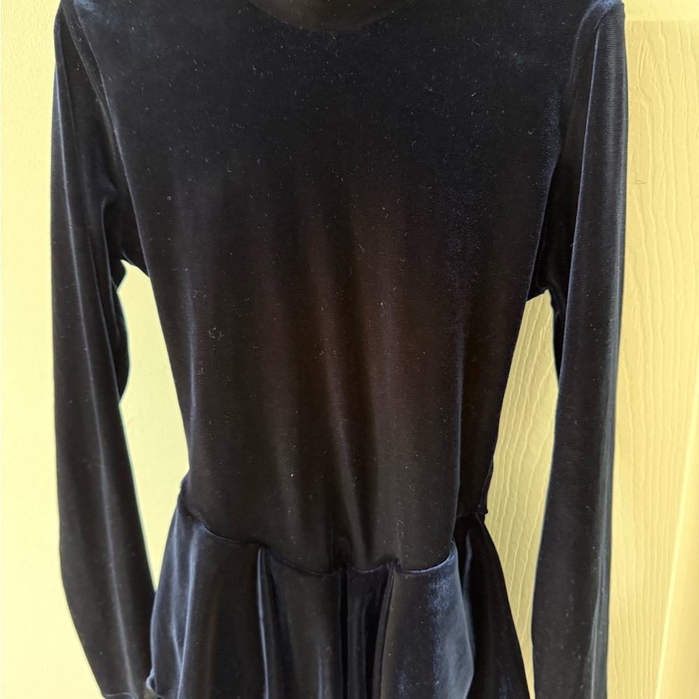 Elegant Blue Velvet Long Sleeve Figure Skating Dress